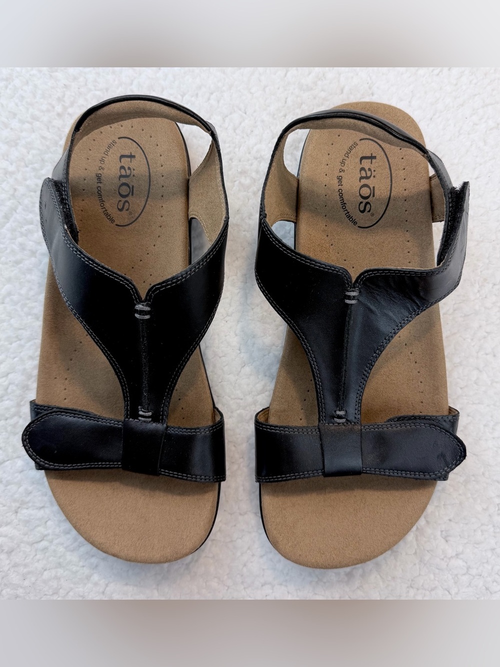 TAOS • Black/Tan Leather Open Toe T‑Strap Comfort Sandals, 9 - Picture 3 of 16